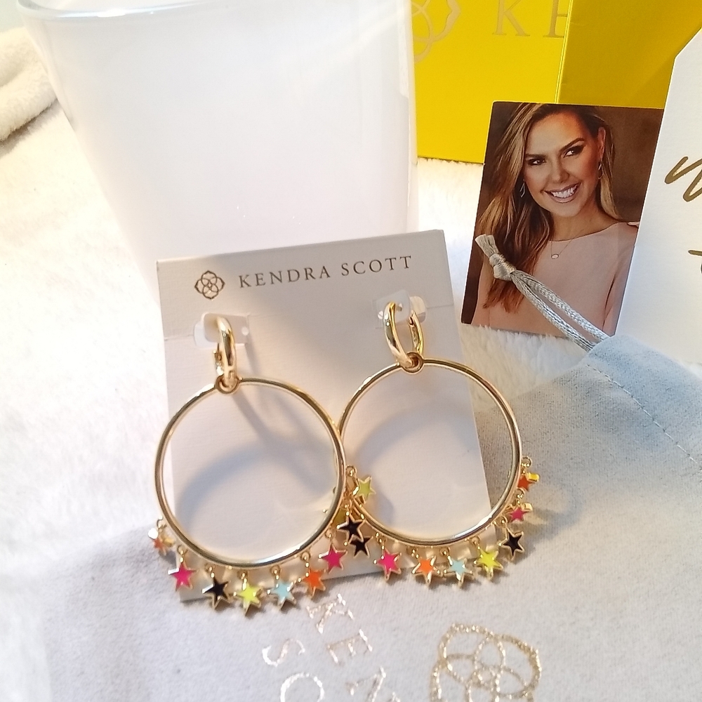 NWT Kendra Scott Sloane Star Hoop Earrings in Multi Mix and Gold